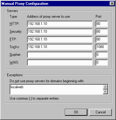 Netscape 4 Manual Proxy Configuration Dialog Box